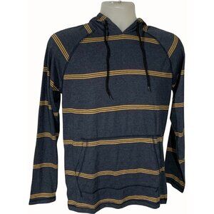 PX Clothing Mens Navy Yellow Striped Hoodie Tee NEW Small Kangaroo Pouch